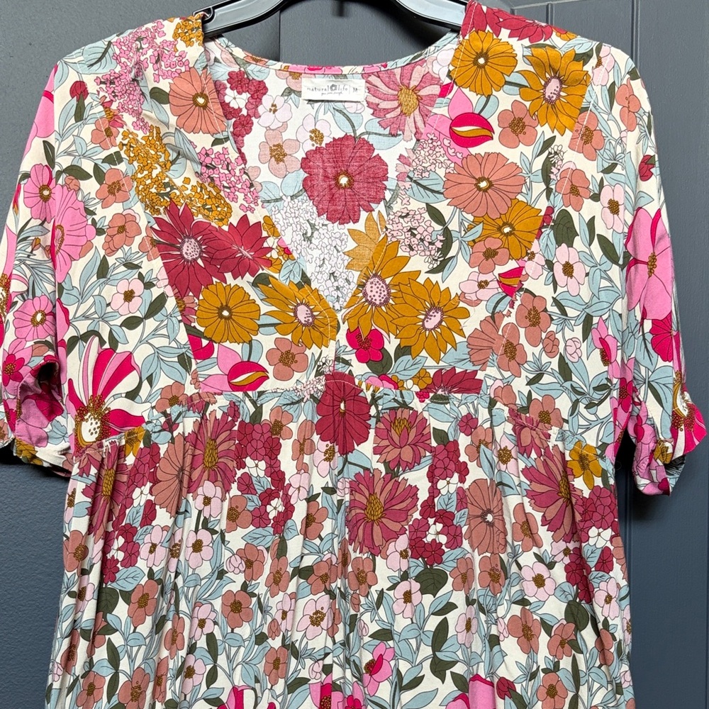 NATURAL LIFE Floral Tunic Dress in Pink, Mustard & Green